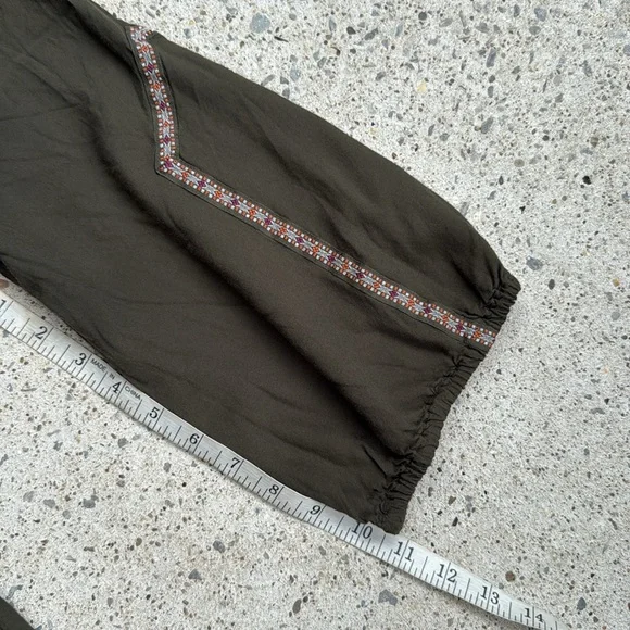 Anthropologie Edme and Esyllte Olive Peasant Boho  Dress W Ribbon Trim Medium - Picture 10 of 12